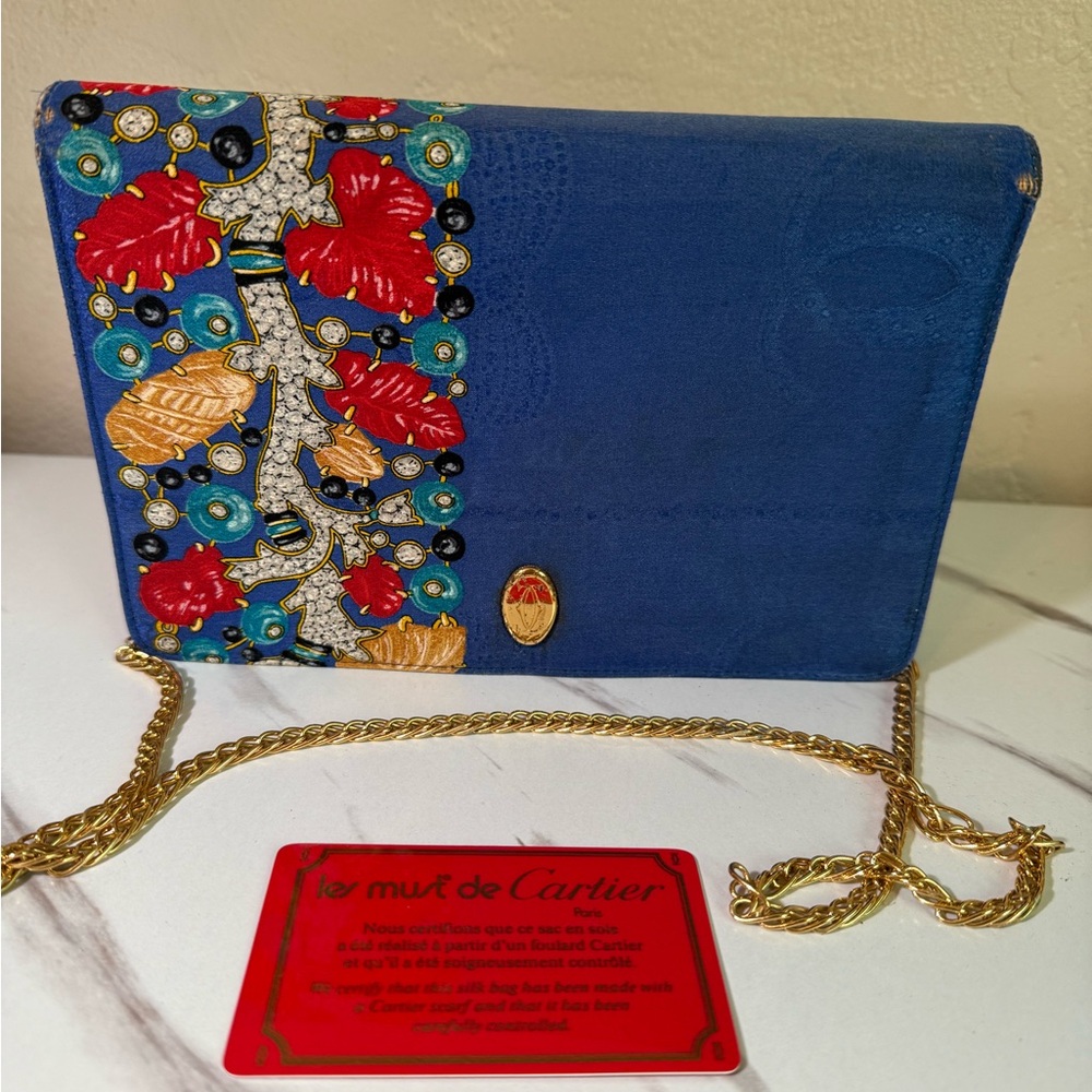 Vintage Royal Blue Silk Cartier Clutch / Crossbody